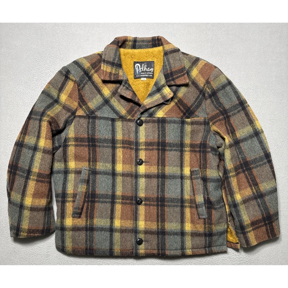 VTG‎ Pelham Wool Blanket Coat Jacket Mens 46 Brown Plaid Heavy Academia Outdoor